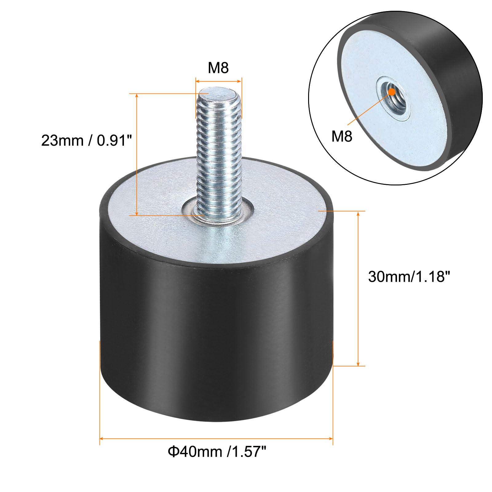 QUARKZMAN 6 Pezzi Supporti Antivibranti In Gomma M8x23mm Con Perno 40x30mm Maschio Femmina Ammortizzatori Di Vibrazioni Zincati Supporti Cilindrici Con 6 Pezzi Dadi Di Bloccaggio M8