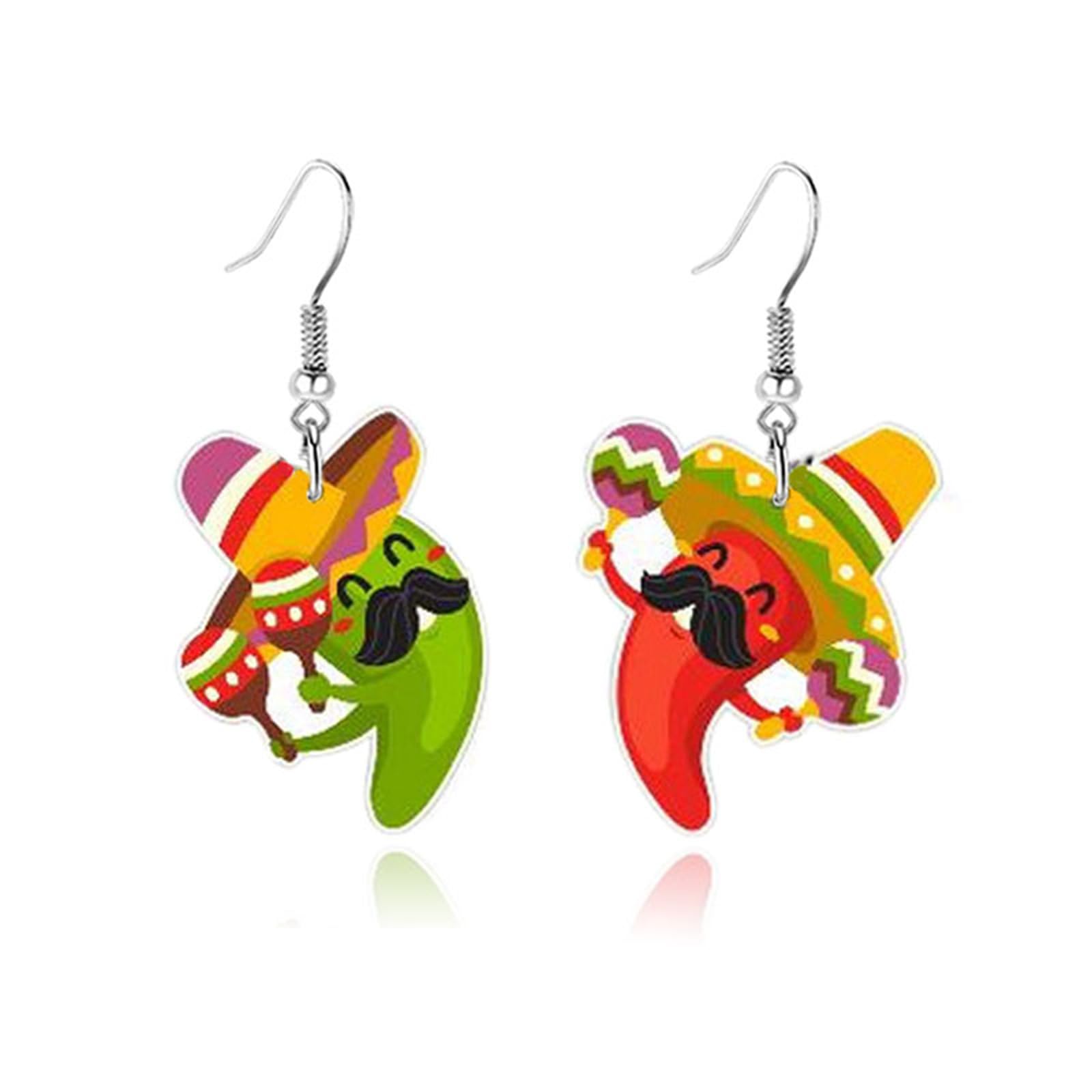 Cinco De Mayo Earrings Mexico Carnival Day Earrings Mexican Fiesta Earrings for Women Colorful Acrylic Chill Hat Cactus Guitar Earrings Lightweight