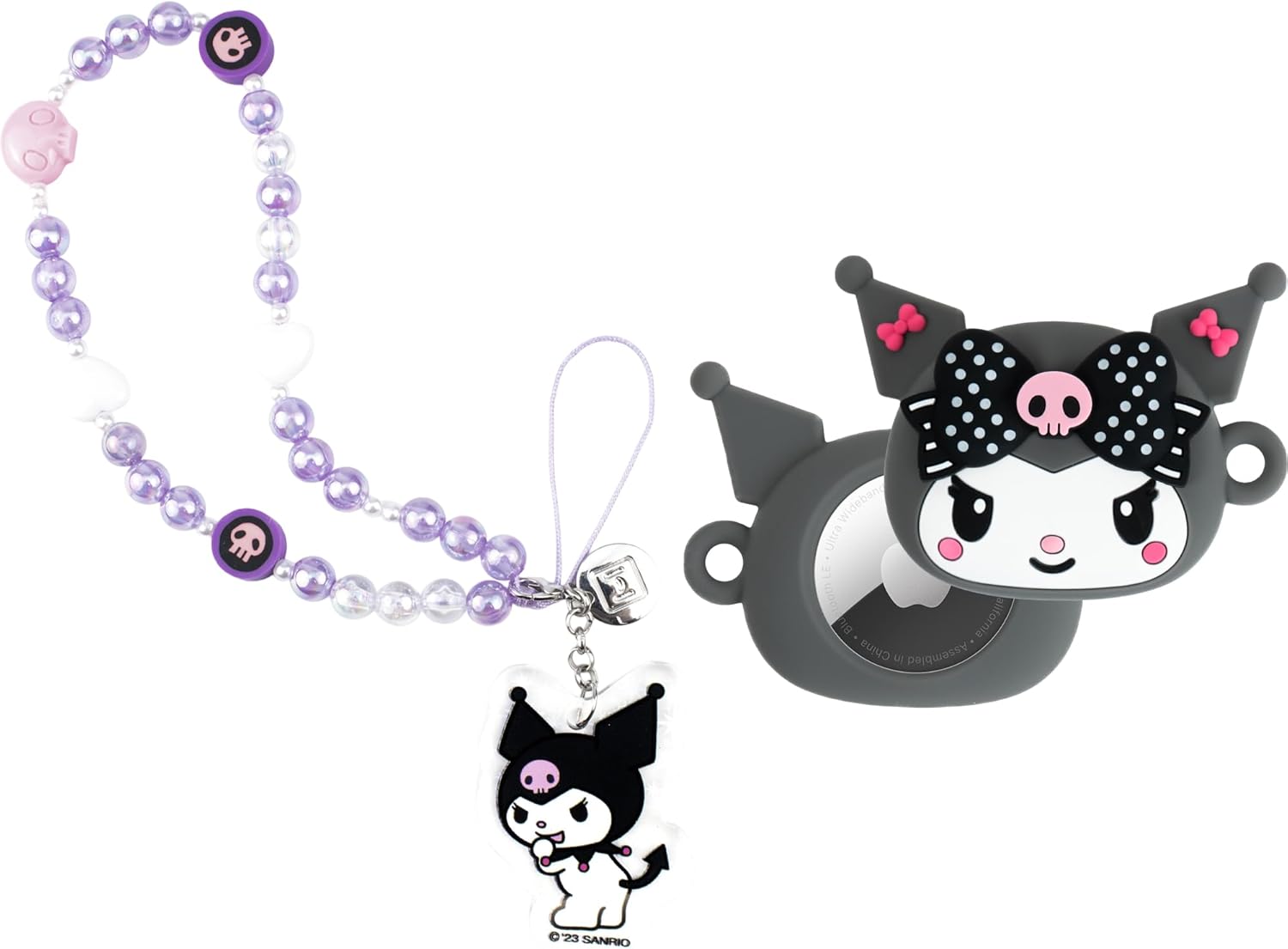 iFace Sanrio Kuromi Beaded Wristlet Universal Charm Strap + Kuromi 20th Anniversary Case for AirTag