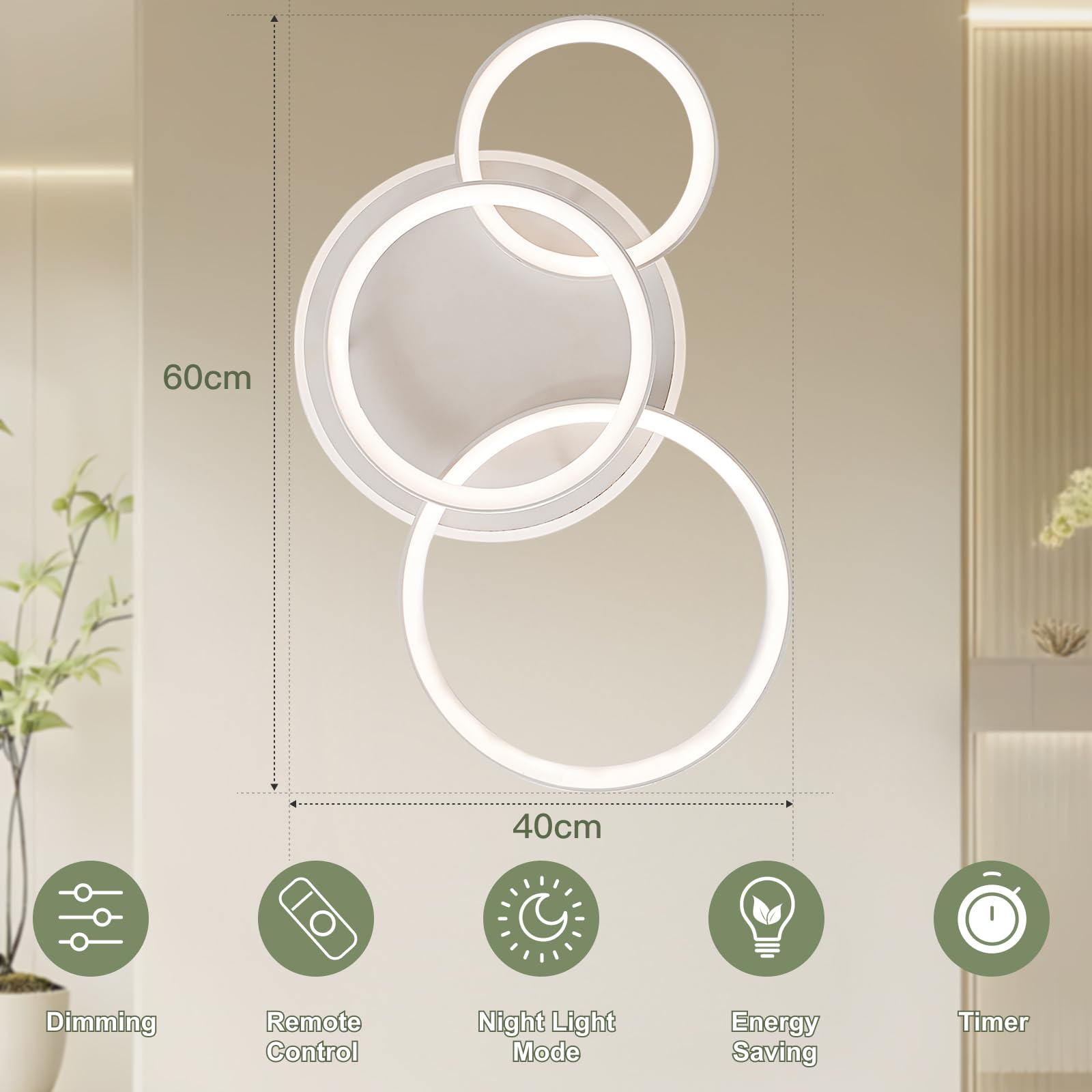 Lampadario Dimmerabile 3000K-6000K, Plafoniera LED Soffitto, 45W 3800lm | lampadario soggiorno, lampadario led, plafoniera led soffitto dimmerabile per Soggiorno Camera da Letto Sala da Pranzo