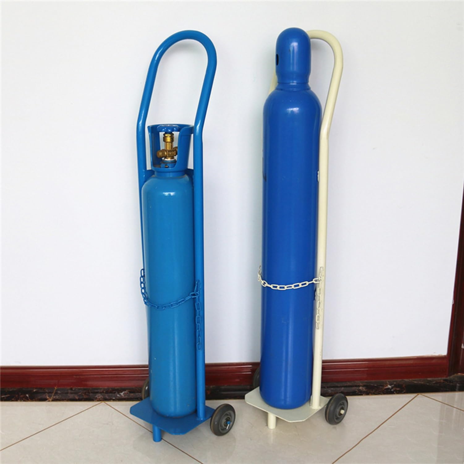 Generico Carrello portabombole in Acciaio saldato, Carrello Portatile per bombole di Ossigeno con Ruote, Ideale per Case di Cura, ospedali, fabbriche e cliniche (Blu, Altezza 110 cm)