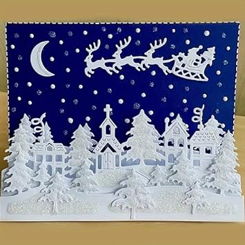 Lapoo Metal Cutting Die for Scrapbooking, 3D Backgrounds Frame New Cutting Dies DIY Album Card Making Decor Paper Metal Die Cuts Party Wedding Decorations Santa Claus and The Reindeer 5.5 x 4.3 in