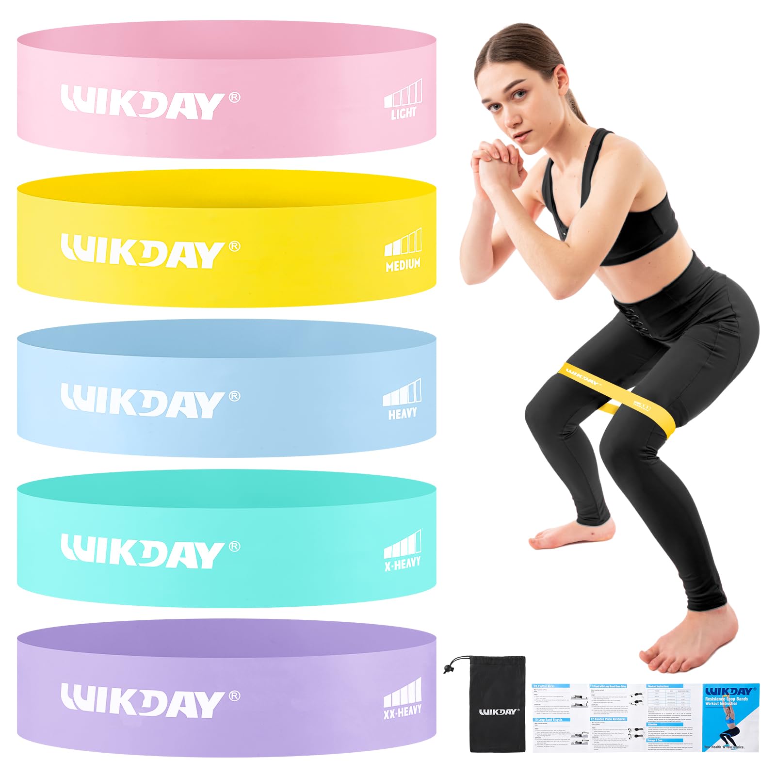 WIKDAY Resistance Bands for Working Out Exercise Loop Bands Workout Bands Set for Men Women Body Stretching, Crossfit Training, Home Workout, Physical Therapy, Booty Legs, Set of 5