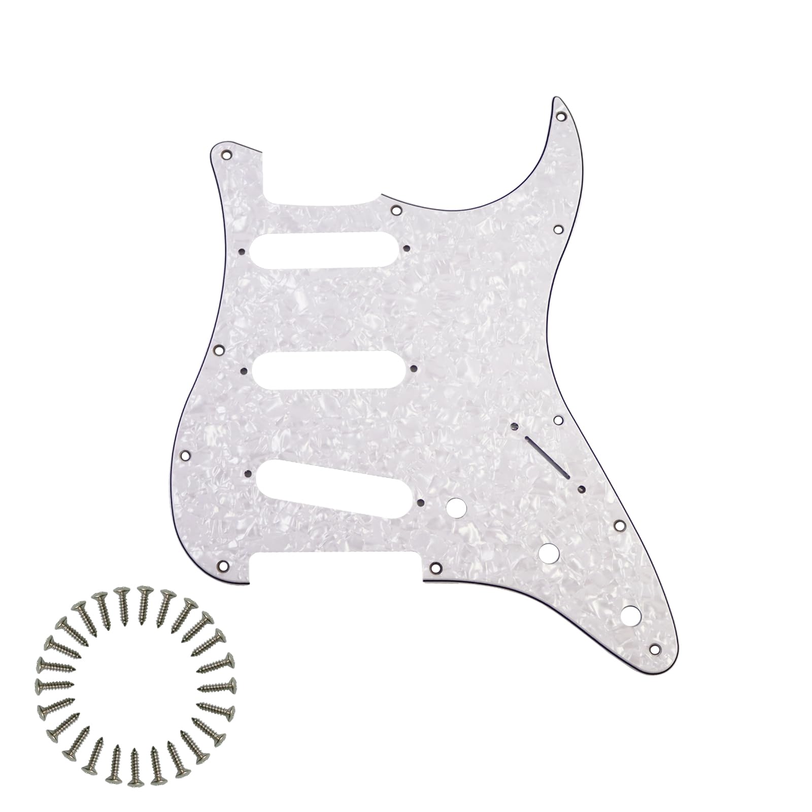 SSS 11-Hole Strat Pickguard for FD Stratocaster, White Pearl 4Ply