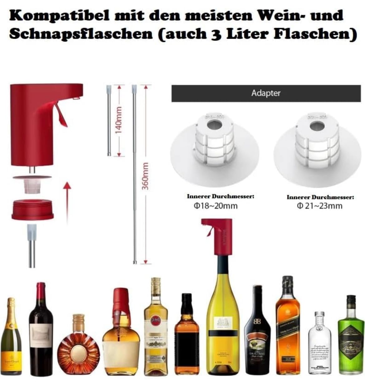 Elektrische wijndecanter - USB wijnuitgiftemachine | Verstelbare drankenbeluchter & uitgietpomp | Automatische beluchting voor rode & witte vino, likeur, whisky | Voor beginners & liefhebbers