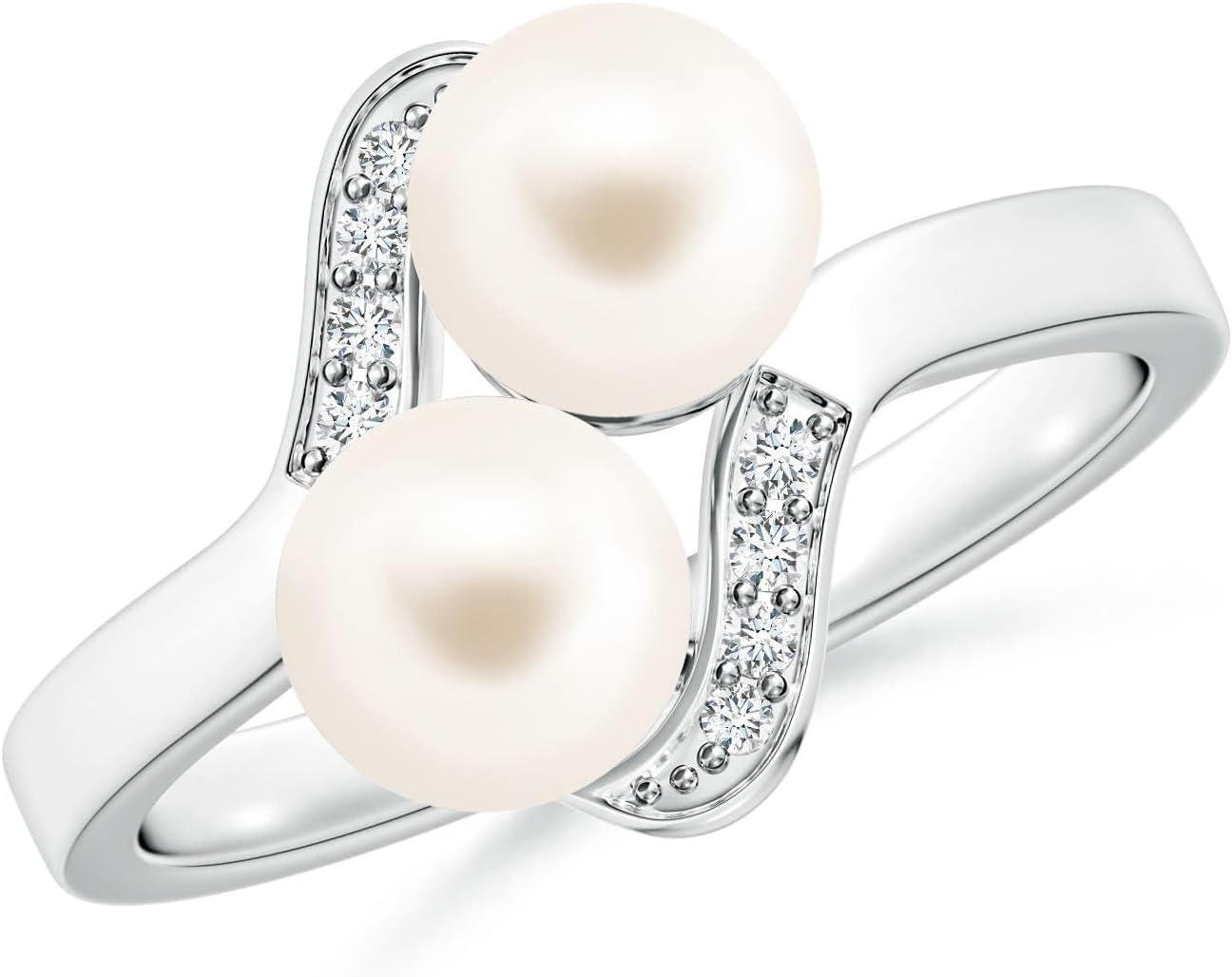 Angara Freshwater Pearl Ring for Women | Round Freshwater Cultured Pearl Diamond Two Stone Ring in 14K Solid Gold/Silver | June Birthday, Anniversary, Gemstone Jewellery Gift
