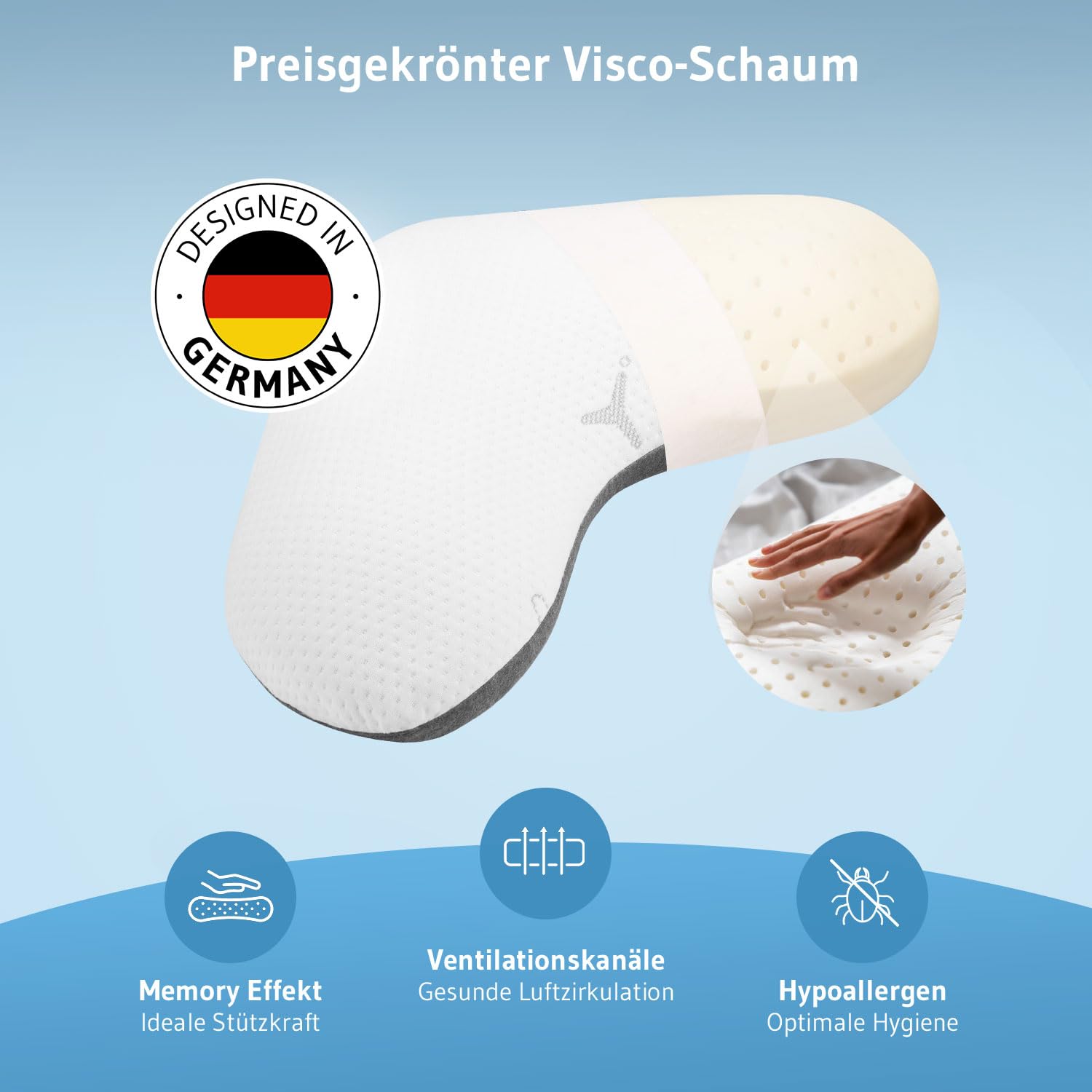 Third of Life Seitenschläfer Kissen mit Intense-Technologie - von Schlafexperten entwickelt, Ergonomisches Memory Foam Kopfkissen für ruhigen Schlaf, HWS Nackenstützkissen für Allergiker geeignet