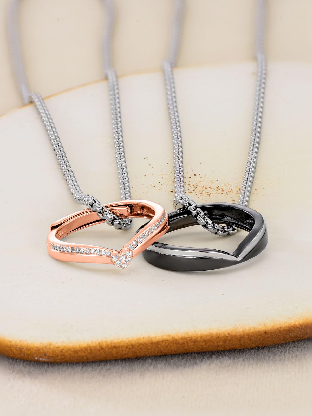 Matching Cat & Love Arrow Sterling Silver Cute Couples Heart Necklaces - Gifts for Couples: Matching Couple Ring-2