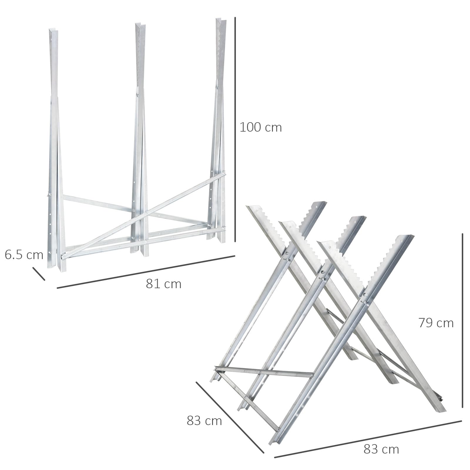 DURHAND Cavalletto Taglialegna Pieghevole con Denti 83x83x79 cm Argento | Triangolare, Altezza Regolabile, Denti Seghettati, Cavalletto per Legna in Metallo