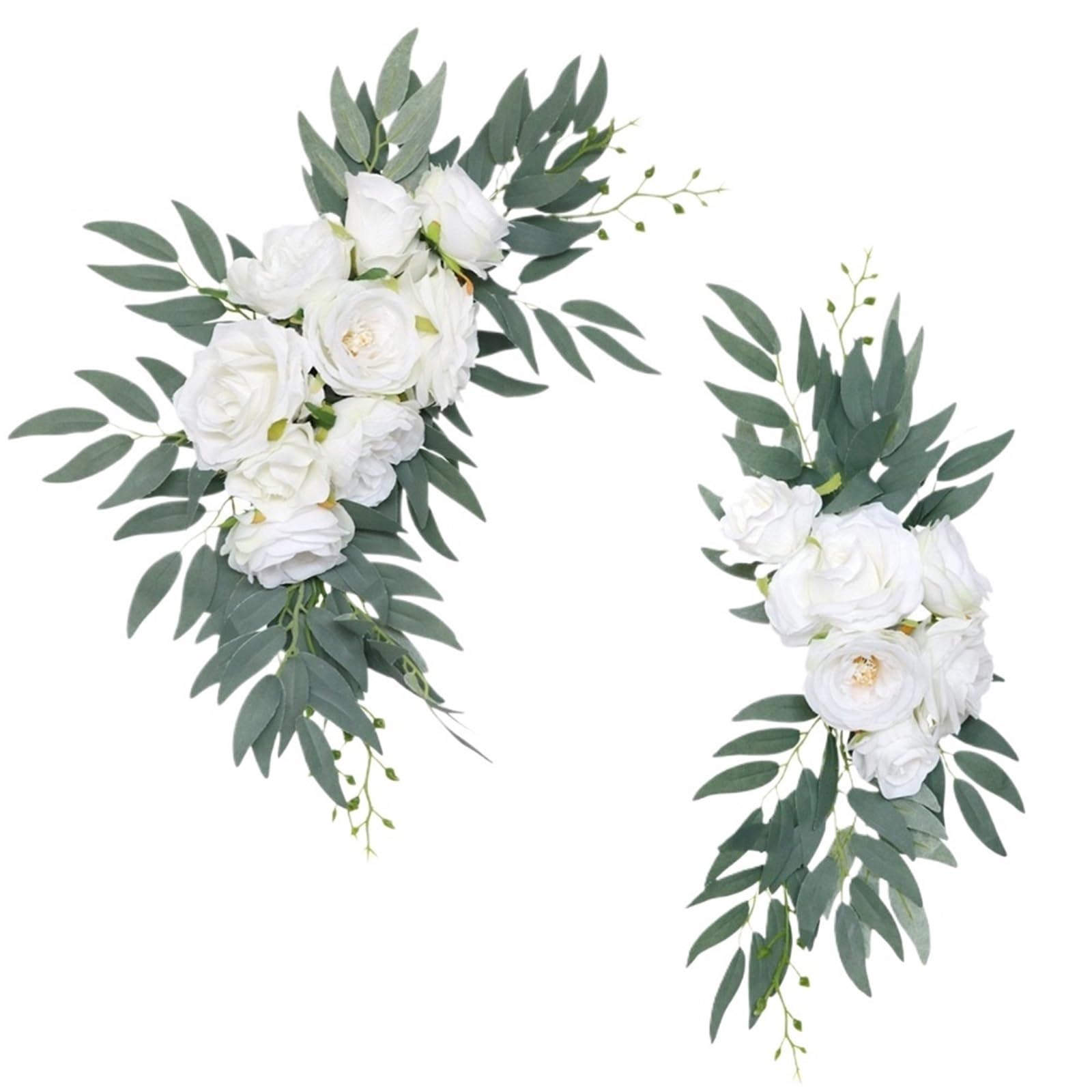 MOHUIED Artificial Floral Swags 2Pcs Boho Artificial Wedding Arch Flowers DIY Eucalyptus Garland Drapes Welcome Sign Floral for Ceremony Backdrop, Fireplace and Door Decor(White)