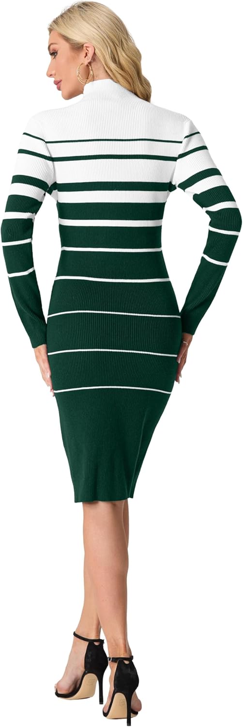 GRECERELLE Womens 2026 Fall & Winter Outfits Sweater Dress Mock Neck Long Sleeve Slim Fit Ribbed Knit Bodycon Midi Dress - Image 5