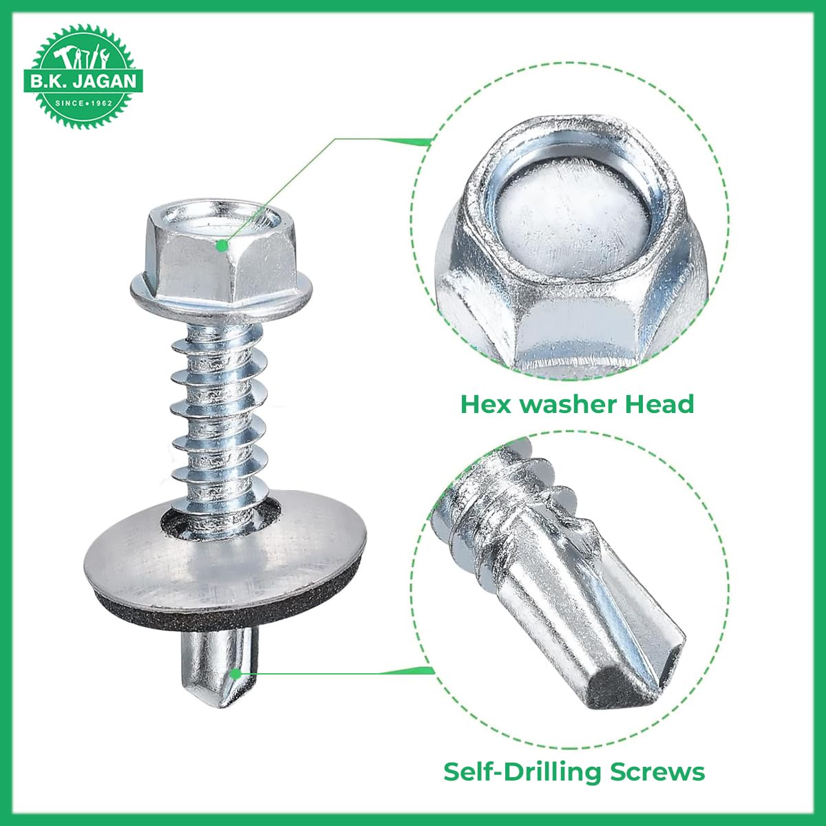 B K JAGAN & CO Hex Head Self drilling Tapping Screws Zinc Plated Carbon Screw (12x65mm, 200) - Image 3 thumbnail