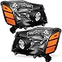 TUSDAR Headlight Assembly Compatible with 2004 - 2015 Nissan Titan / 2005 - 2007 Armada Left and Right side (Black Housing with Amber Reflector)