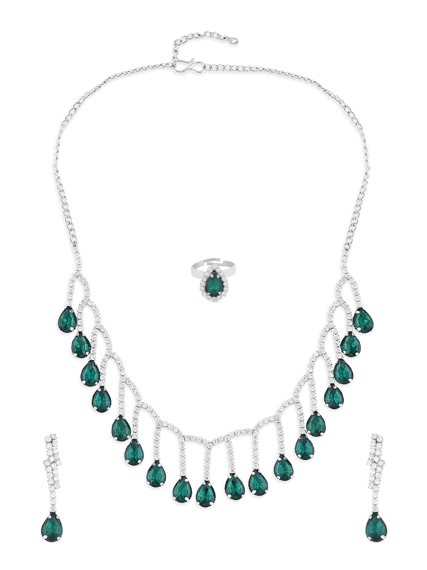 ZAVERI PEARLS Green Dazzling Diamonds Contemporary Necklace Earring & Ring Set For Women-ZPFK15830 (B0BVHYW8TR) Amazon Price History, Amazon Price Tracker