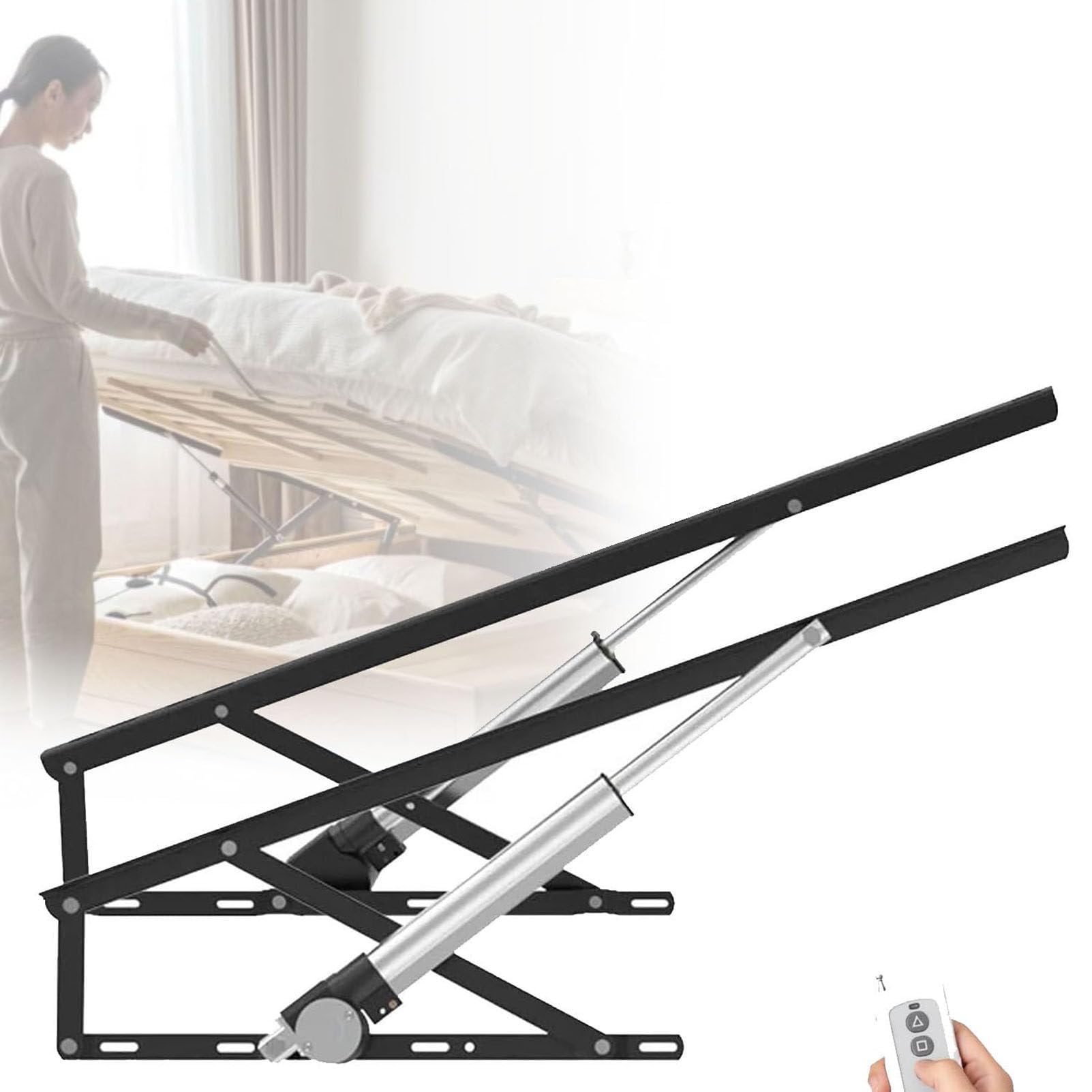DFGHNBVC Electric Bed Lift Mechanism, Heavy-Duty Hydraulic Lifting System For Storage Beds And Sofa Beds, Suitable For Folding Spring Hinge Applications,Black-110Cm