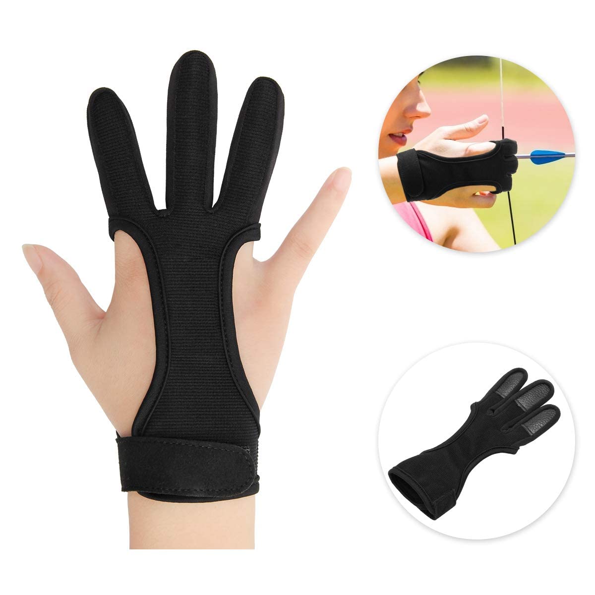 RedOak Unisex Traditional Archery 3 Finger Protection Gloves Tab - Black - M 1