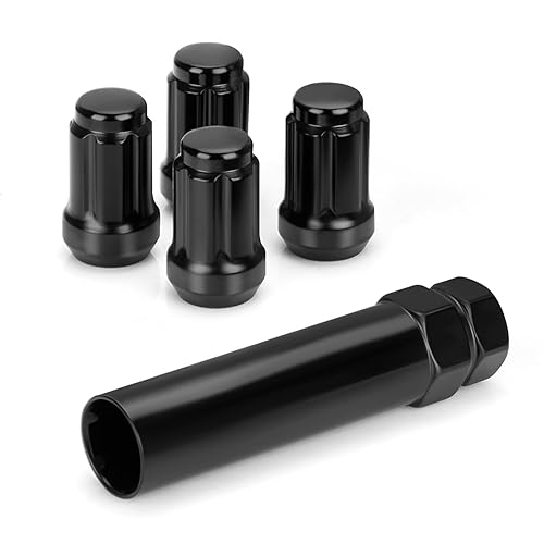 dynofit Tuercas de rueda de 1/2x20, 4 tuercas de orejeta cromadas negras de 1/2''-20 del mercado de accesorios con 1 llave, asiento cónico/cono
