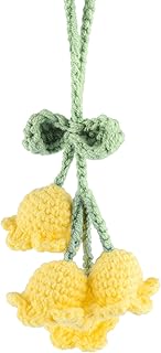 Mirror Hanging Car Accessories Cute Little Lily of The Valley, Hand Knitted Crochet Flower Decor for Mirror, Rear View Mir...