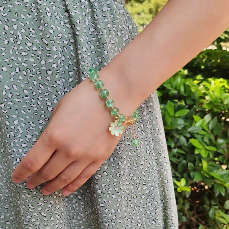 Image of El Regalo 1 PC Dailsy Flower Sparkly Crystal Beads Tassel Bracelet for Girls /Teens /Women- Cute Crackle Beads Daisy Flower Stretch Bracelet