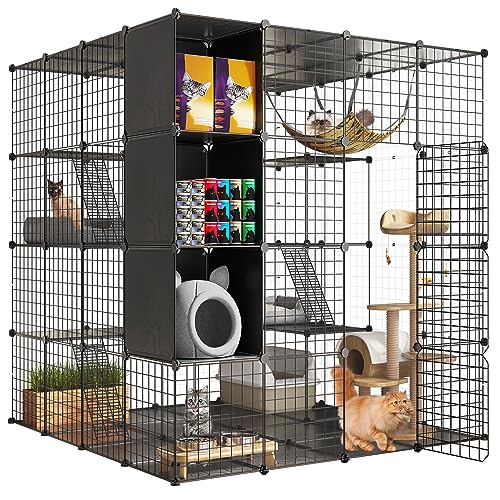 YITAHOME Jaula Grande para Gatos con Caja de Almacenamiento, Recinto Metálico para Gatos con Hamaca...