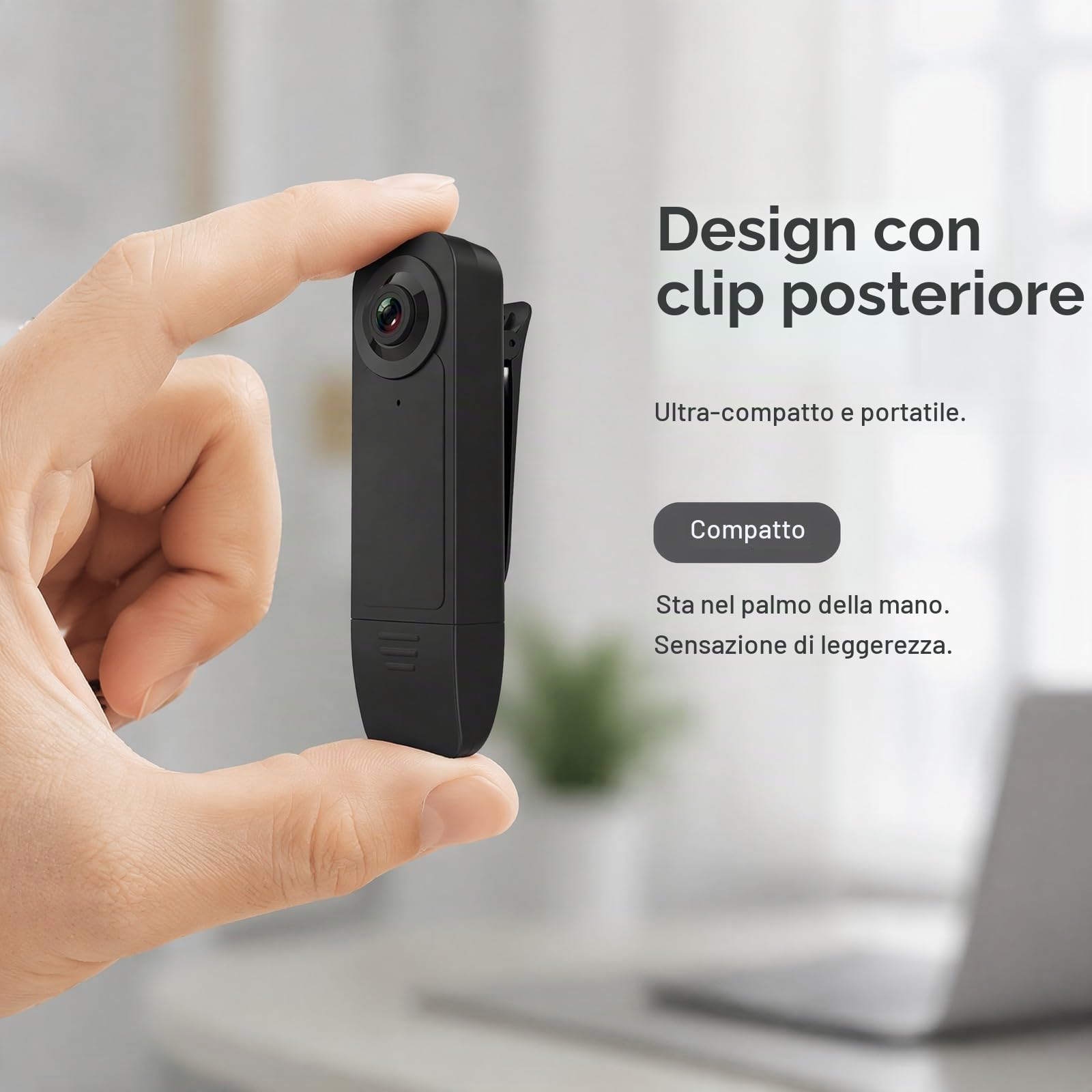 Mini Videocamera Corporea HD 1080P con Audio Visione Notturna Sicurezza | 64GB inclusa, registrazione a ciclo continuo, batteria 1000mAh 6h, clip universale, senza configurazione, per vigilanza