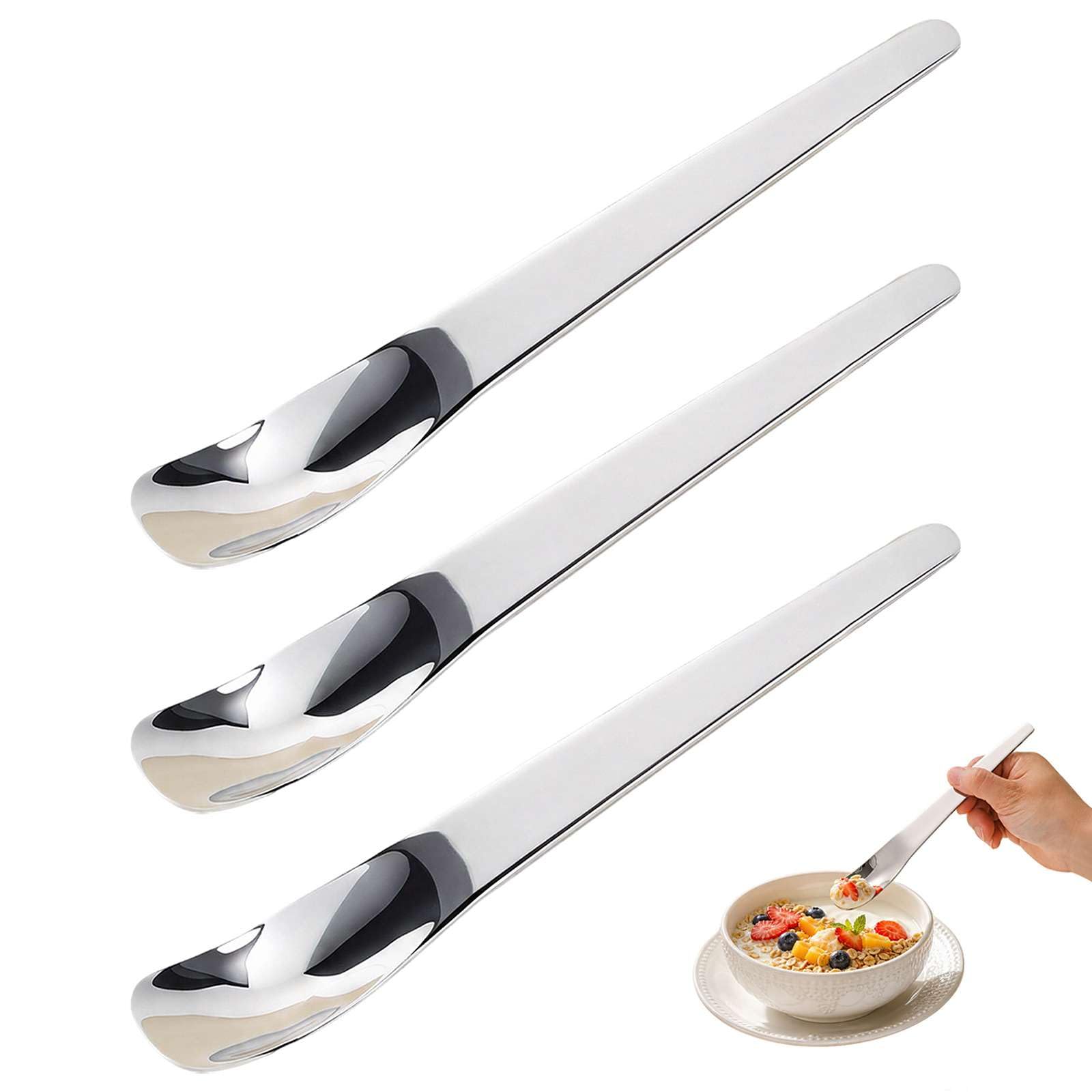 Stainless Steel Dessert Spoon with Long Ergonomic Handle, 3PCS