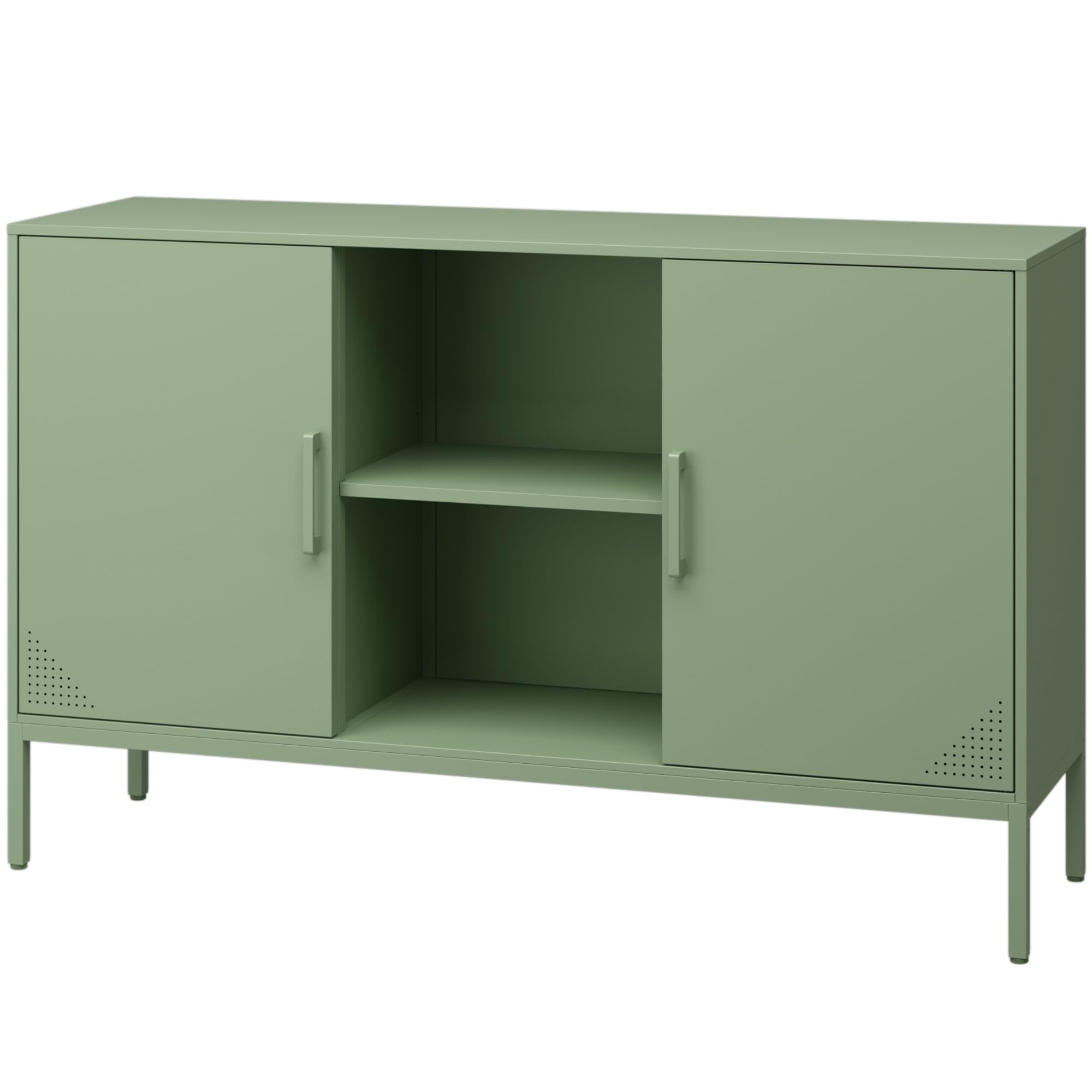 GirthIron Metal Storage Cabinet,Metal Green TV Stand with Storage,Coffee Bar Buffet Cabinet Kitchen Sideboard Storage with Adjustable Shelves for Living Room Bedroom
