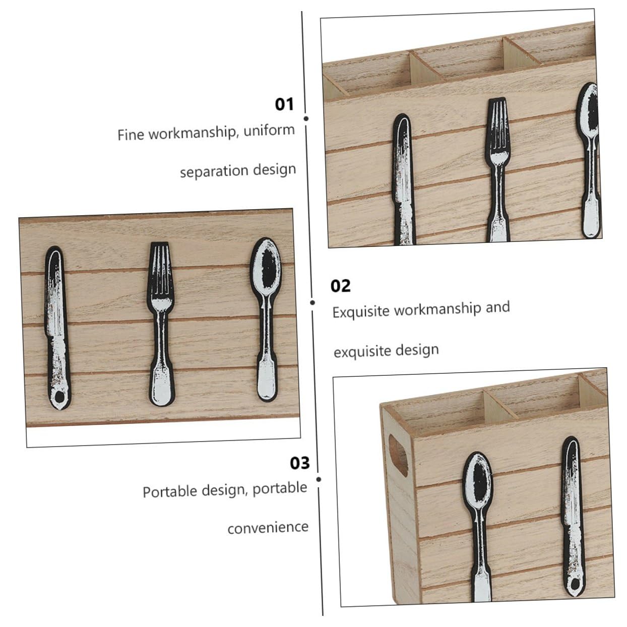 Holz Besteckkasten mit Mehreren Fächern zur Aufbewahrung und Organisation von Küchenutensilien Kratzfest und Dekorativ für Küchen und Schubladen