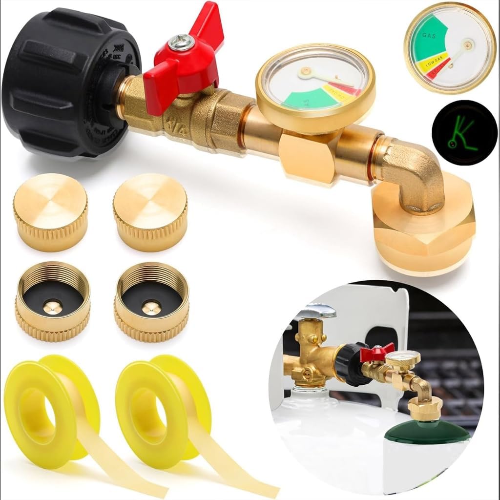 Quick Connecting Propanes Adapter Metal Conversion Fitting with Gauge for Grills