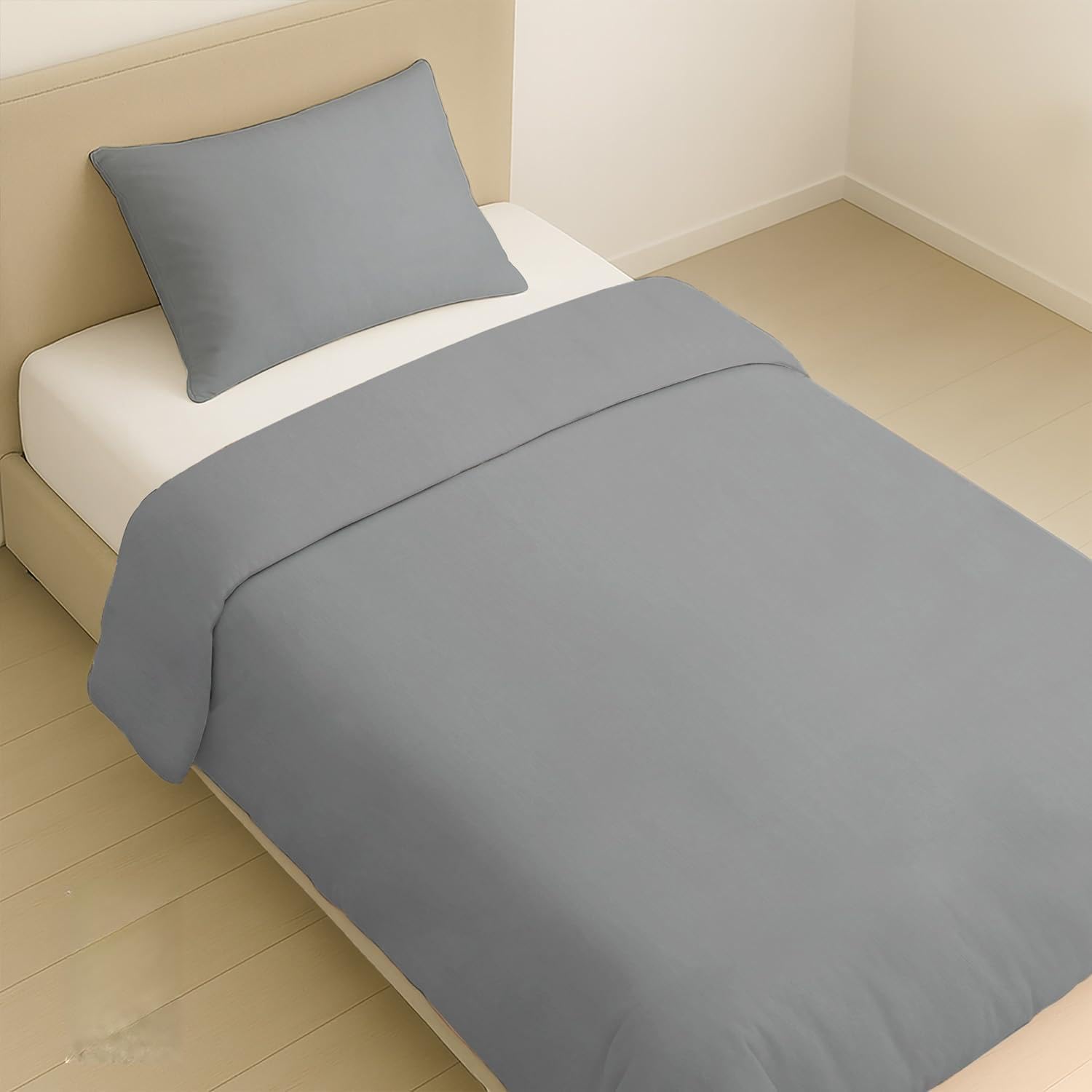 Parure lit simple gris Kasanova en jersey extensible anti-pli pour couchage uni