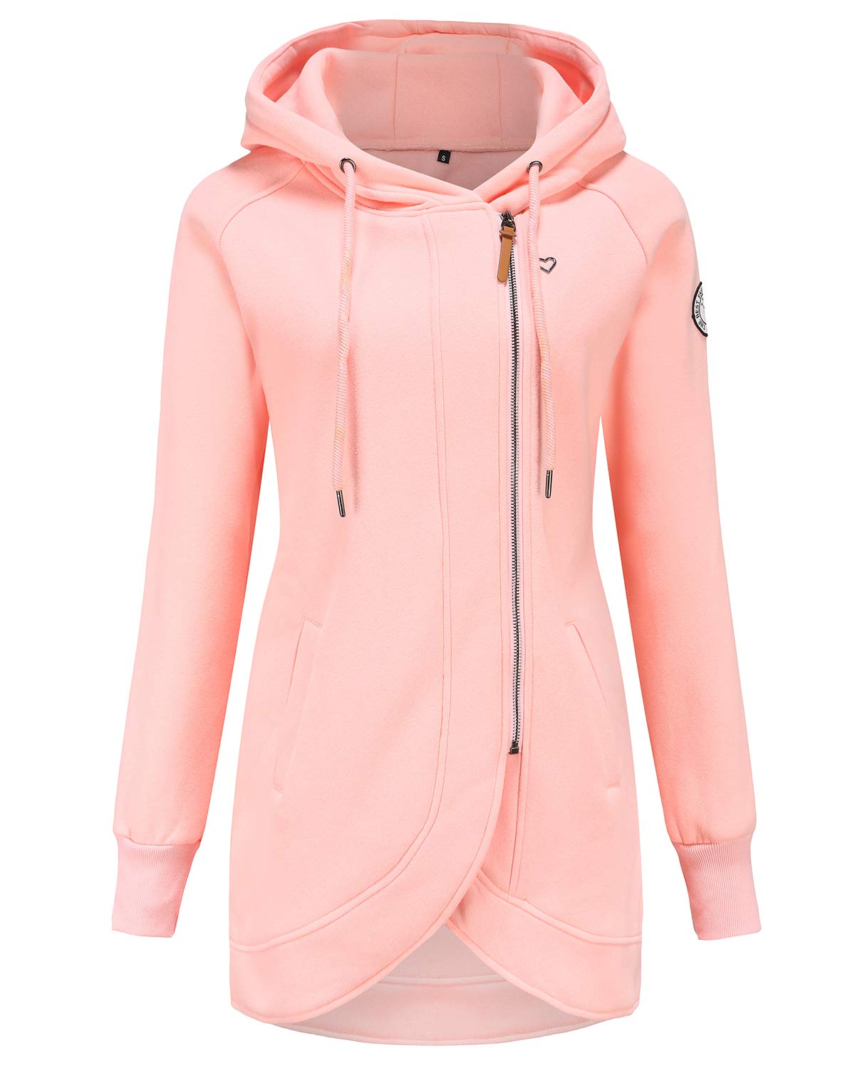 ELFIN Damska długa bluza z kapturem, zapinana na zamek błyskawiczny, na jesień, zimę, bluza z zamkiem błyskawicznym, Rosa, S
