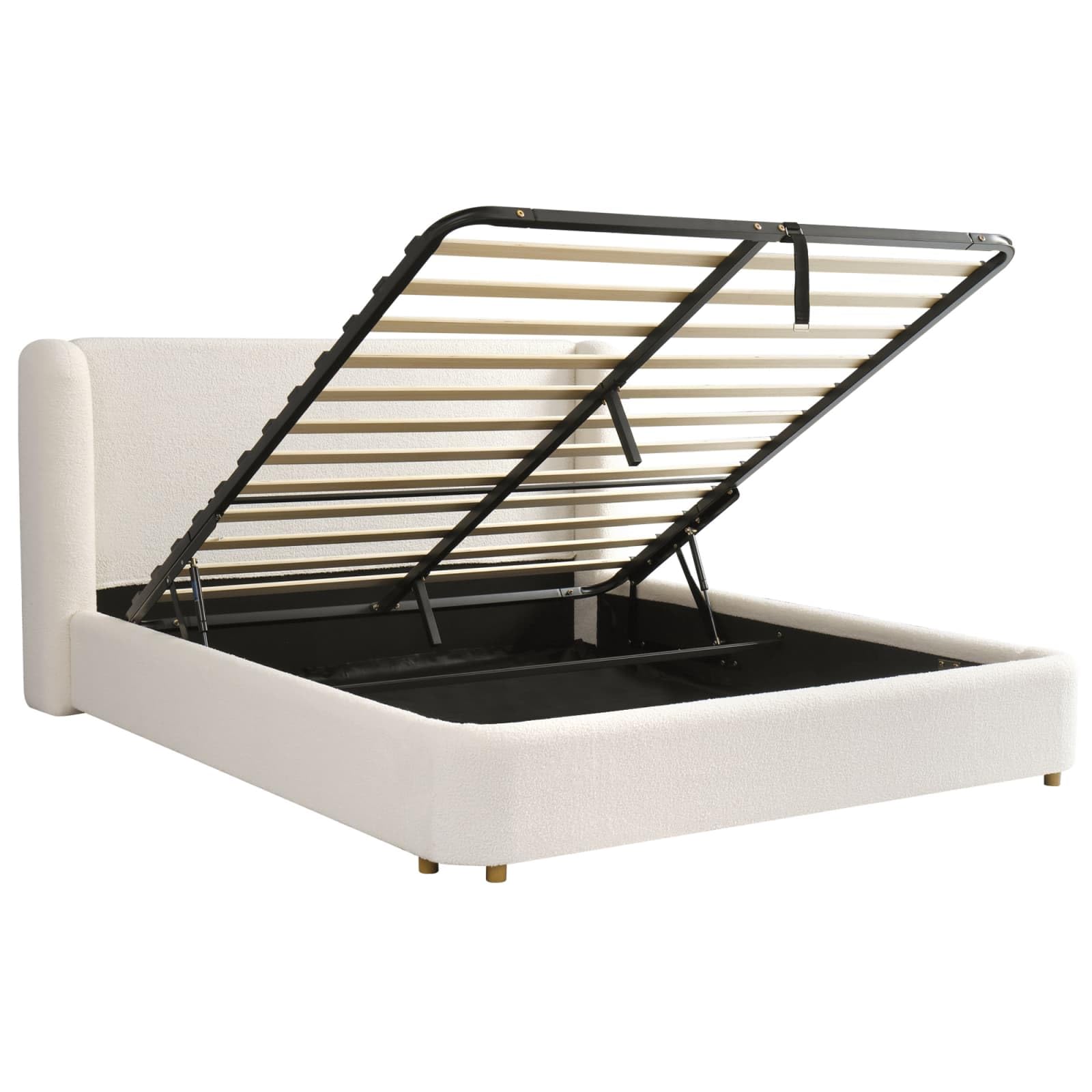 Lit Double 160 x 200cm, Tête de lit rembourrée en Tissu bouclé Beige, Cadre de lit avec Coffre hydraulique, pour Chambre Principale, d’Amis ou Chambre d’Adolescent