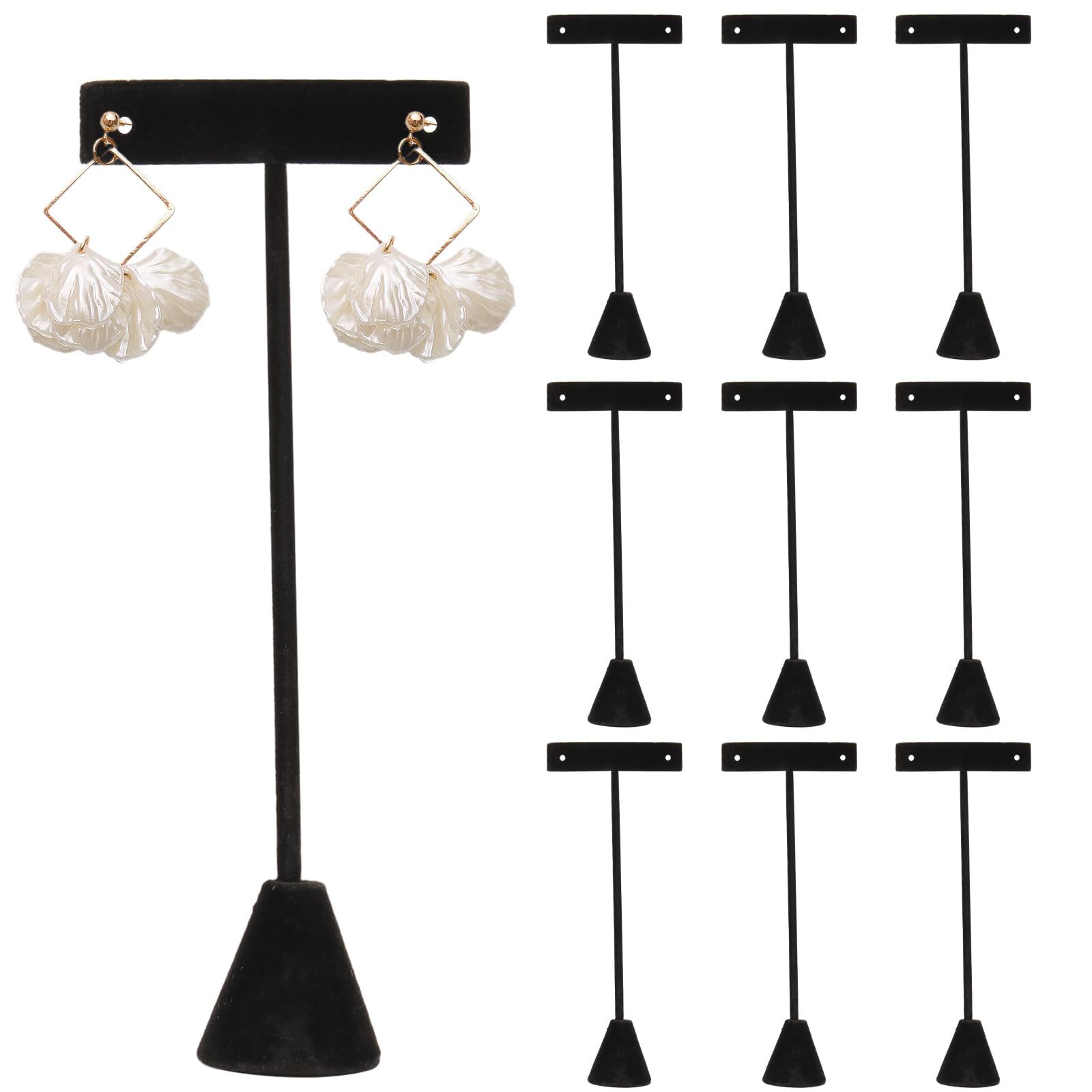 KINJOEK10 Packs 6.7 Inch Black Velvet Earring Display Stand, Earring Holder Velveteen Jewelry Earring T Stands For Craft Shows, Display, Organization