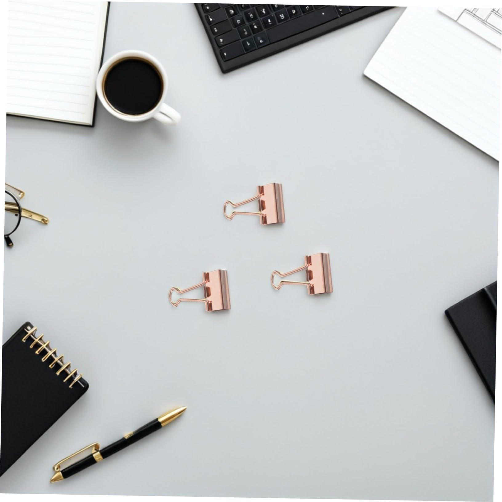 HOMSFOU 100stücke Klappclips Metall für Notizbuchclips und Dokumentenclips Dekorative Büroklammern als Geschenkpapierhalter Binderclips für Journaling Roségold
