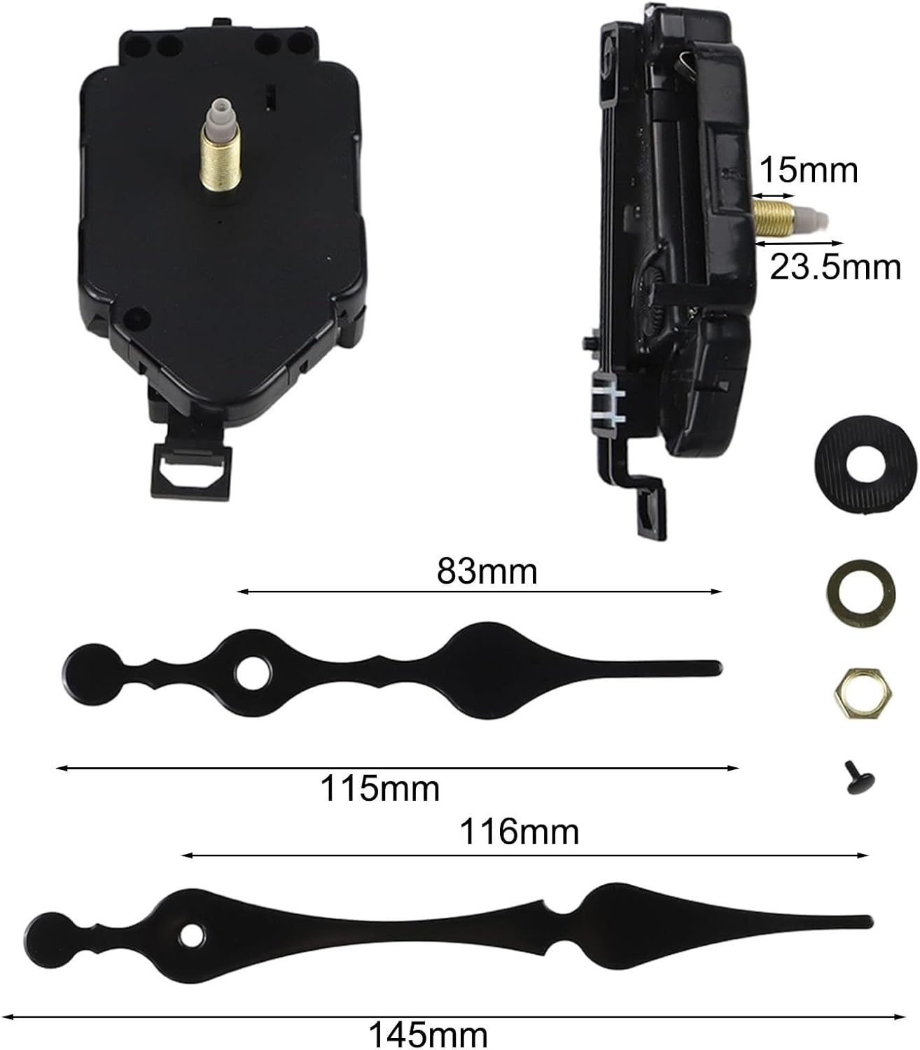 DIY Quartz Clock Movement Kits, Pendulum Clock Mechanism Replacement Kit Replacement Long Shaft Quartz Clock Hands Movement Mechanism Axial length 23.5mm
