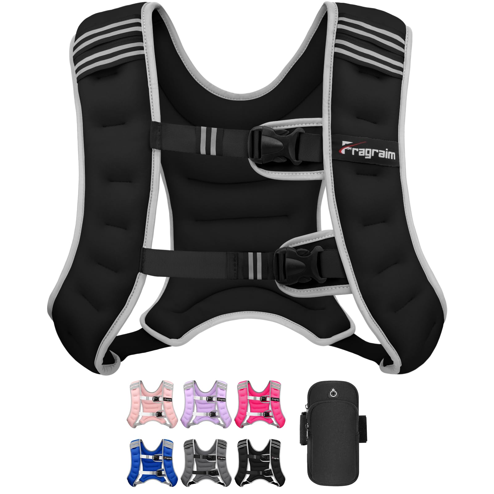 Fragraim Weighted Vest - 12lb Weight Vest for Women Men with Reflective Stripe Detachable Phone Pouch Ideal for