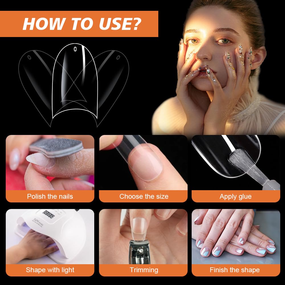 BUTBU Nail Tips, 600PCS Soft Gel Half Cover Nail-Tip, Press on Fase Artificial Nails Tips, Clear Acrylic Nails Tips, 12 Sizes NAIL Extensions Kit for DIY Manicure Nail Art Salon (Medium Oval) - Image 4