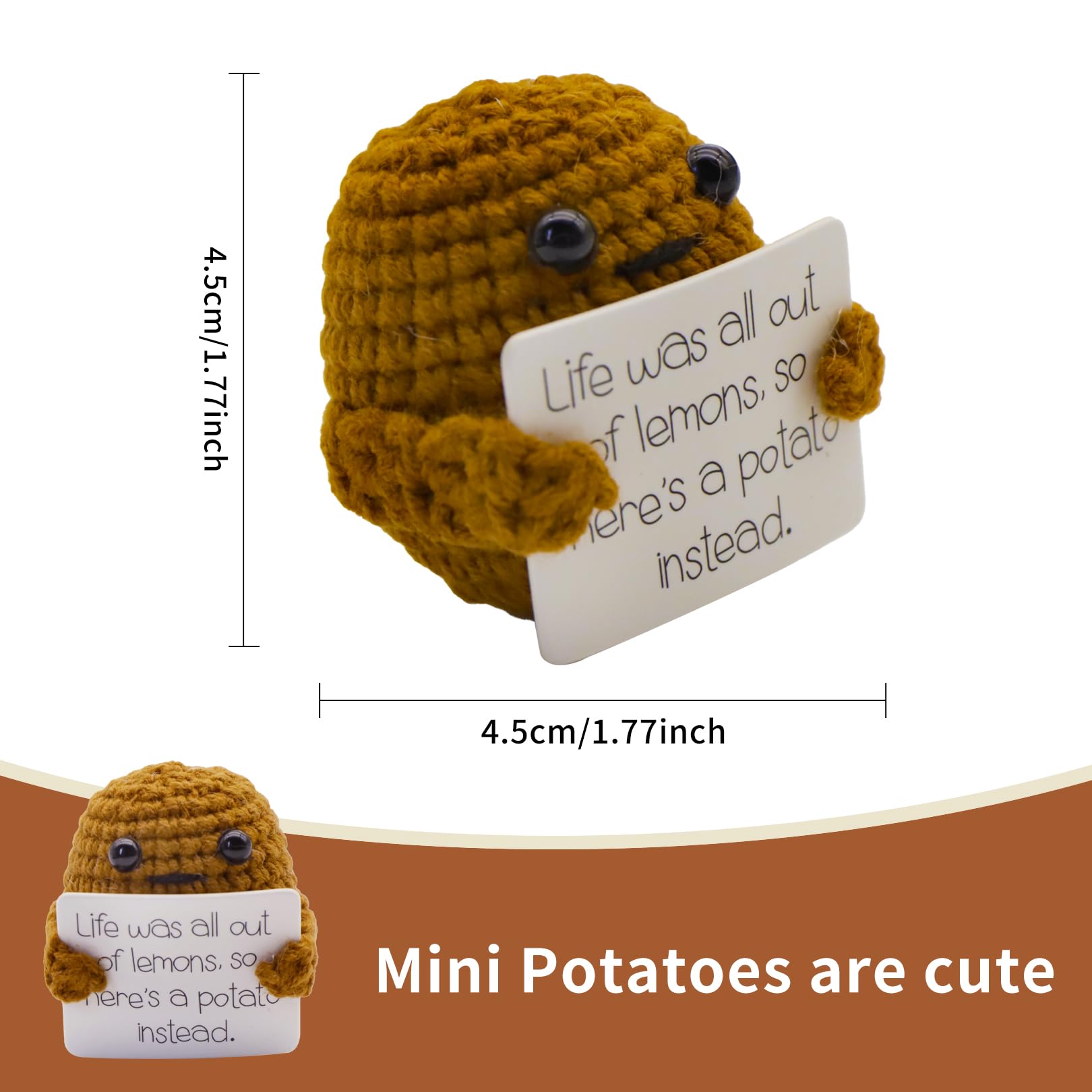 Handgestrickte Positive Kartoffel - Motivationsgeschenk Mit Holzsockel & Karte