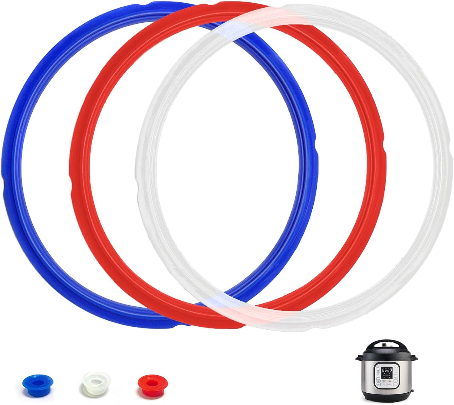 3 Pack Sealing Ring 6 Qt for Instant Pot Sealing Rings for 5/6 Qt Insta Pot, With 3 Float Valve Caps, Food-grade Silicone Instantpot 6Qt Sealing Ring, for Instant Pot 5&6 Qt, Red, Clear and Blue 5&6Qt 3 Pack