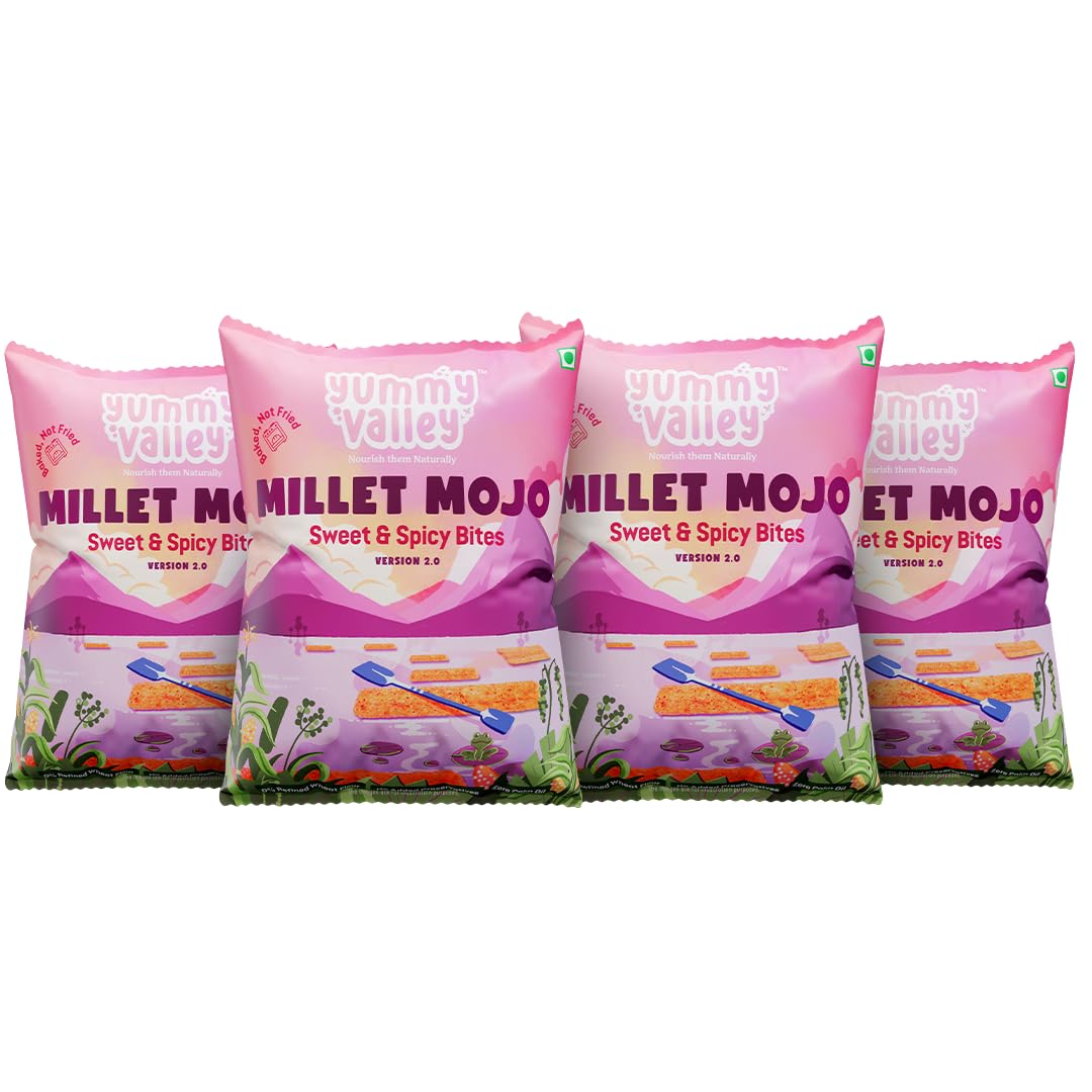 Millet Snacks Sweet & Spicy Bites - (Pack of 4) Not Fried, No Added Preservatives | Healthy Ready to Eat | No Maida, No Palm Oil | Gluten Free, Guilt Free