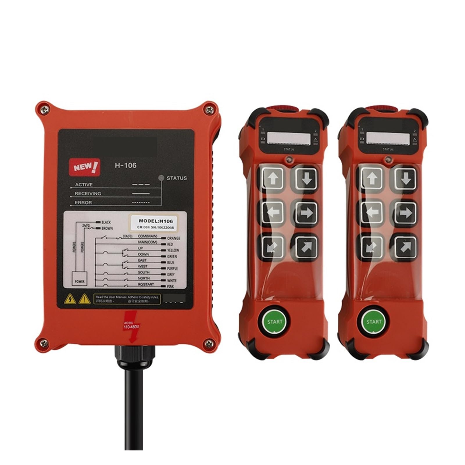 JVDDI Industrial Radio Remote Control 6 Button Single Hydraulic Controller, Waterproof Crane Electric Hoist Remote Control(2T 1R,AC DC24-264V)