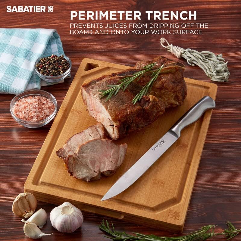 Miniatura 3 de Sabatier Tabla de cortar grande con zanja de jugo perimetral y asas empotradas para entretenimiento y preparación de comidas, tabla de cortar