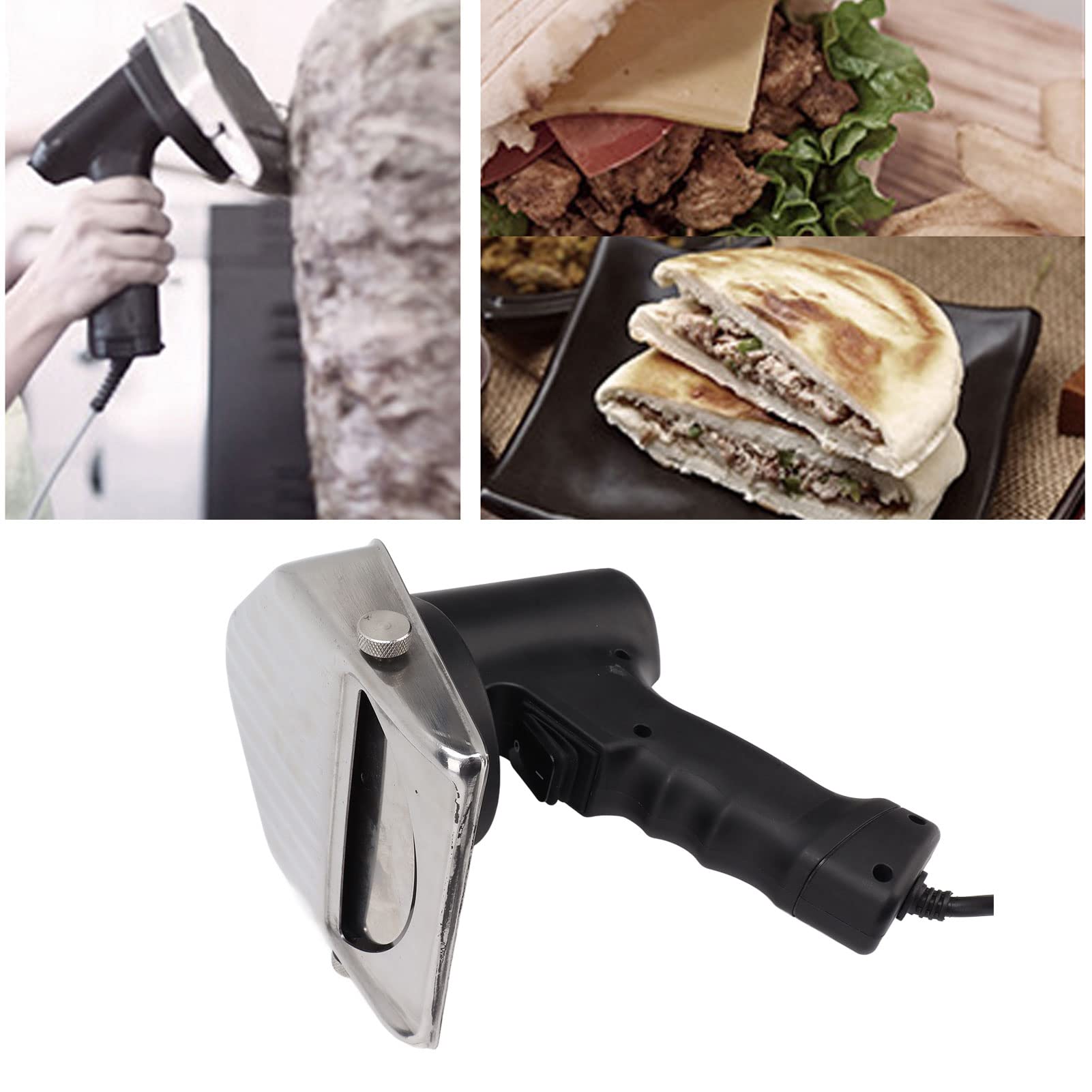 Topyond Couteau à Kebab électrique 80W, épaisseur Réglable, Coupe-Gyro Scope Couteau Turc Pour Couper La Machine Shawarma Doner Couteau Kebab Electrique, 110-220V(EU)