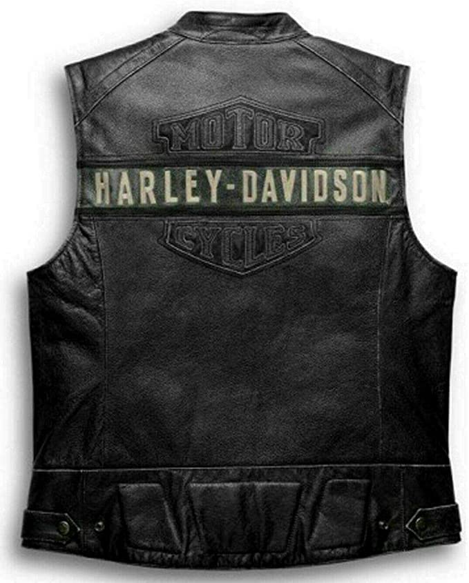 Mens Real Leather Passing Link Biker Vest Black
