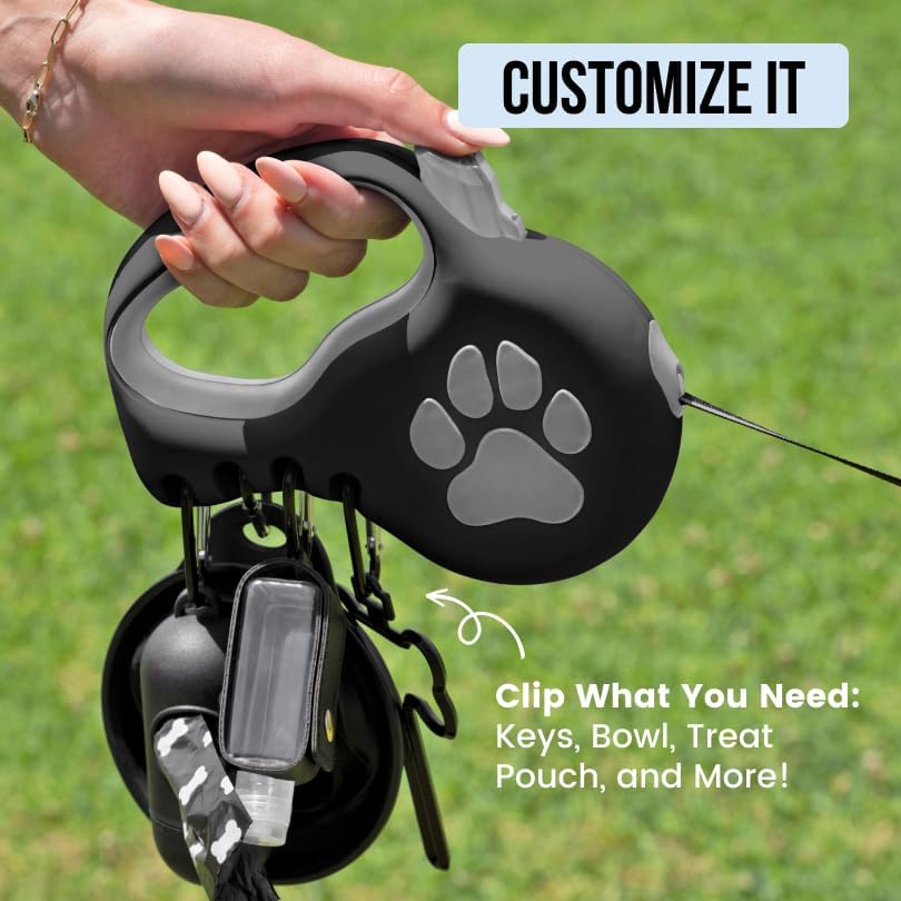 Miniatura 3 de Correa retráctil para perros pequeños y medianos (hasta 55 libras) - Personalizable, patentado, diseño reflectante, mango ergonómico, incluye