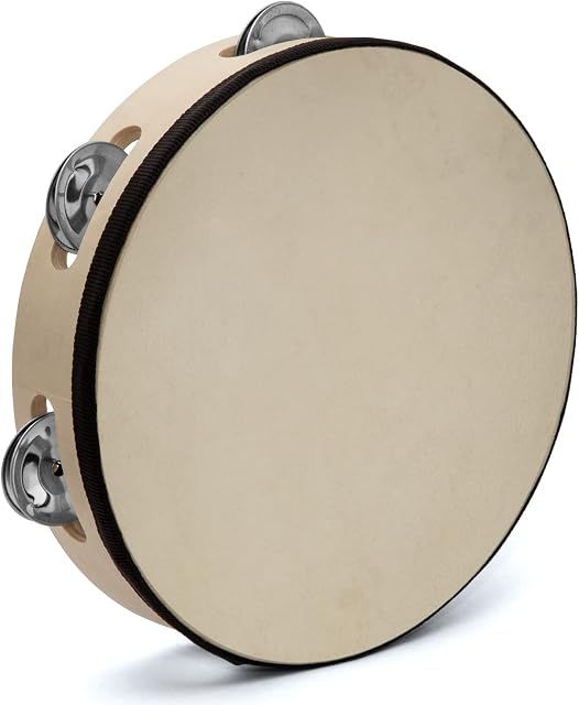 TIGER TAM91-08-BK Single Row Tambourine - 8" 20cm - Wooden with Rawhide Head