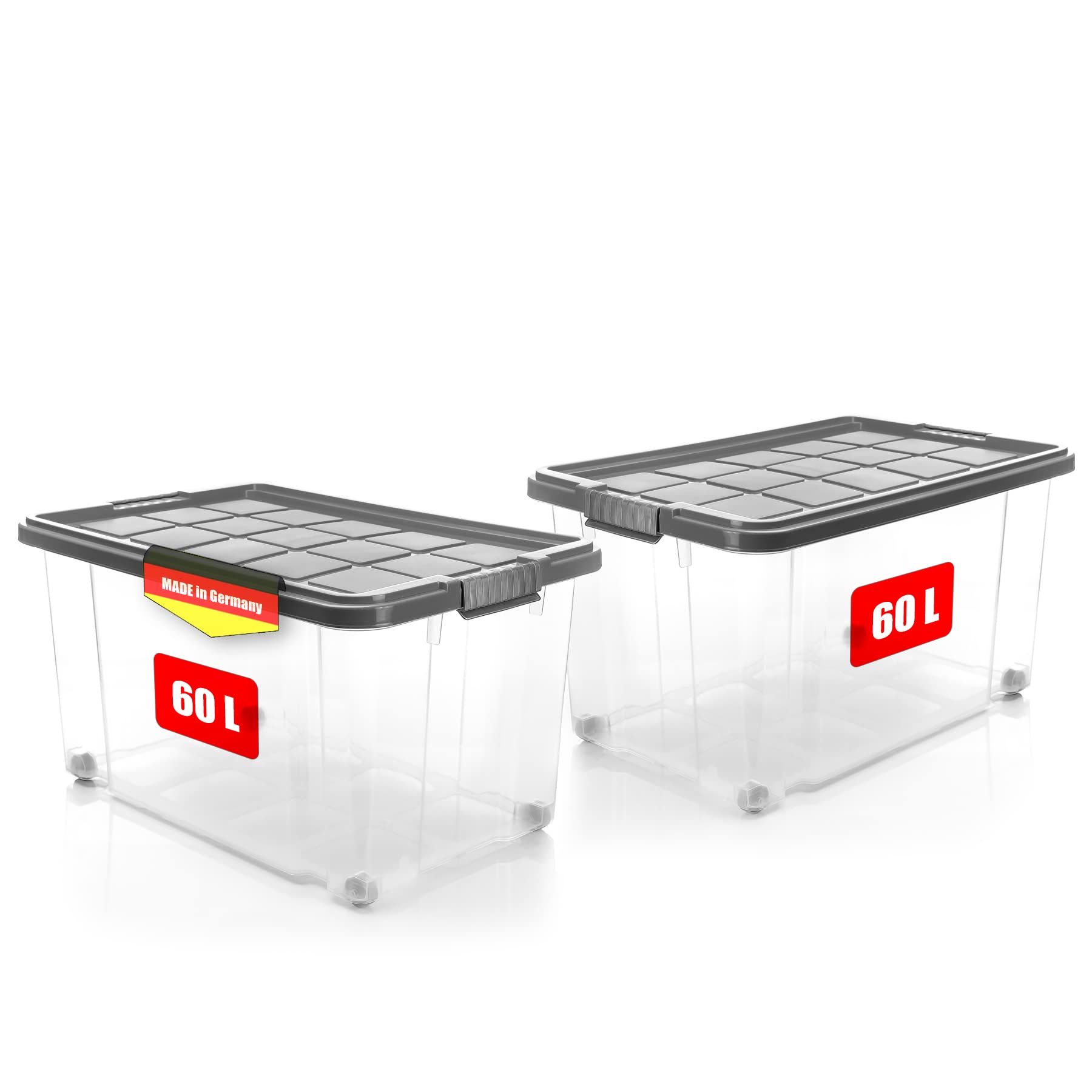 BigDean 2 Stück 60 L Aufbewahrungsbox mit Deckel groß stahlgrau stapelbar