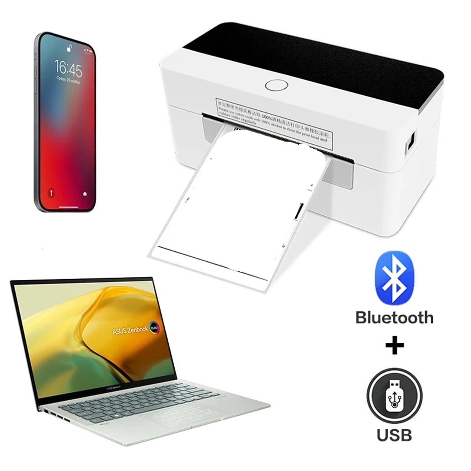Producent etykiet, 4-calowa Termiczna Drukarka Etykiet Wysyłkowych 9220 USB/Bluetooth Kompatybilna Z Systemami Windows/Mac, Kodami Kreskowymi, do domu, kuchni, biura(9220 USB)