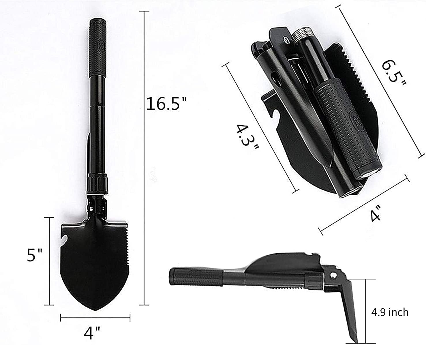 Folding Survival Shovel - Mini Heavy Duty Carbon Steel Military Style Entrenching Tool for Off Road, Nylon Carry Case, Camping, Gardening, Beach, Digging Dirt, Sand, Mud & Snow