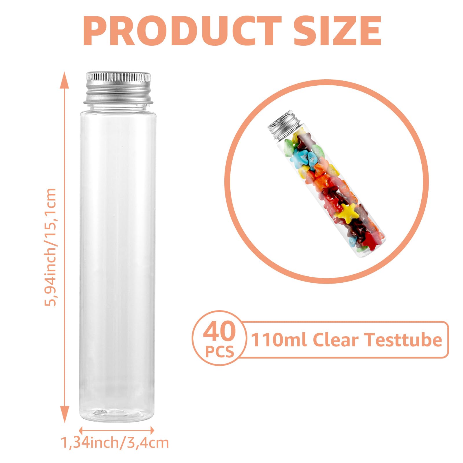 40 pezzi 110ml provette di plastica trasparenti, 110ml provette trasparenti con tappo a vite, provette di plastica piatte per dolci, liquidi, piante, decorazione